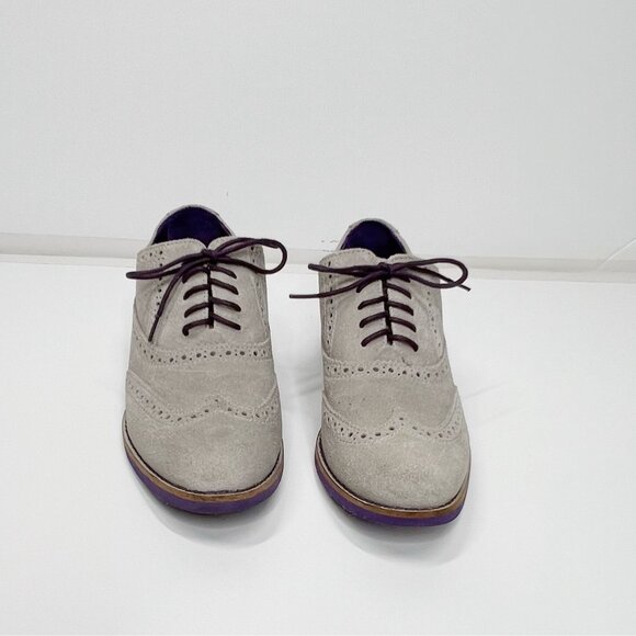 COLE HAAN Gray Purple Wingtip Oxford Shoes 6.5 - Picture 2 of 10